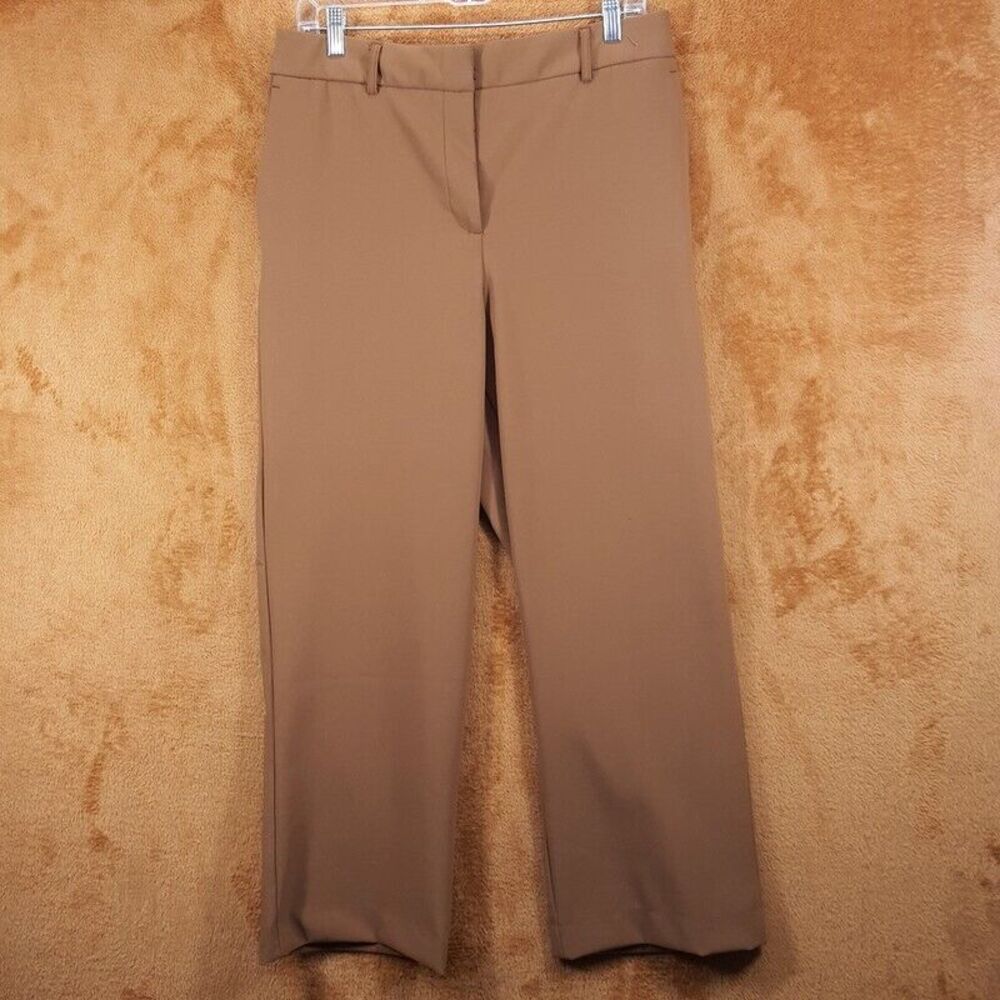 NICOLE MILLER Pants Womens Size 10 Tan Straight Leg Elastic Waist Pocket Trouser